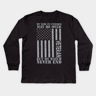 My Watch Never Ends - US Veteran Kids Long Sleeve T-Shirt